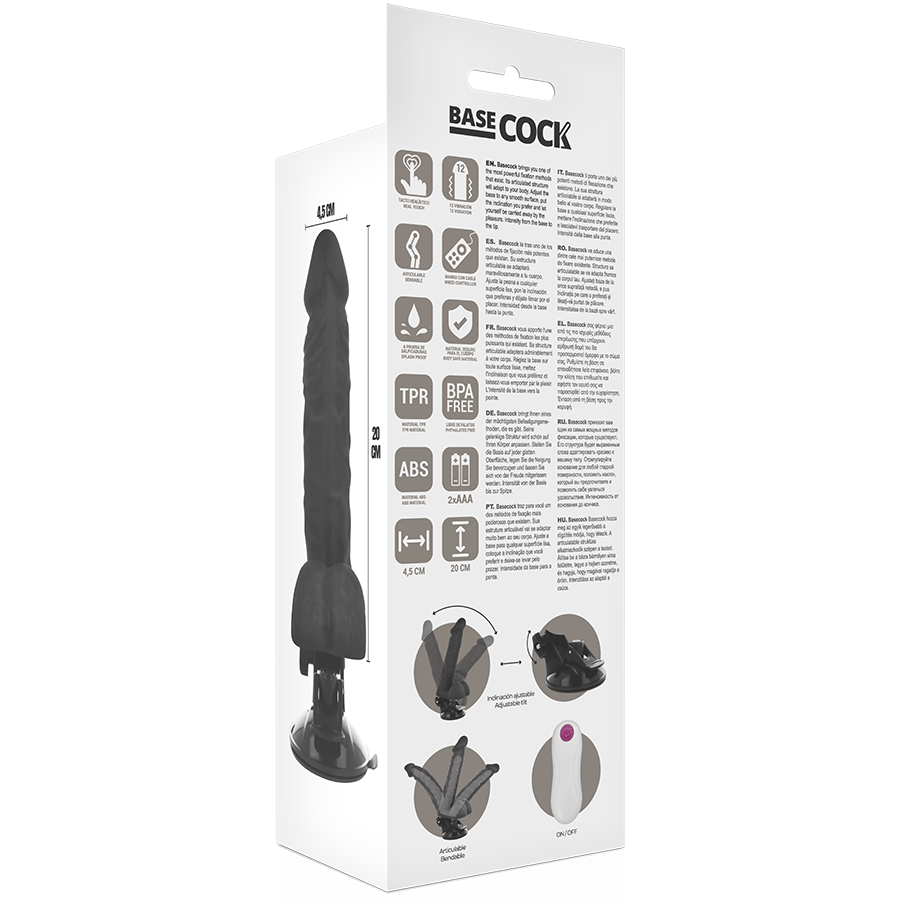 BASECOCK dildo consolador realista con vibración y control remoto 200x45mm, caja atrás