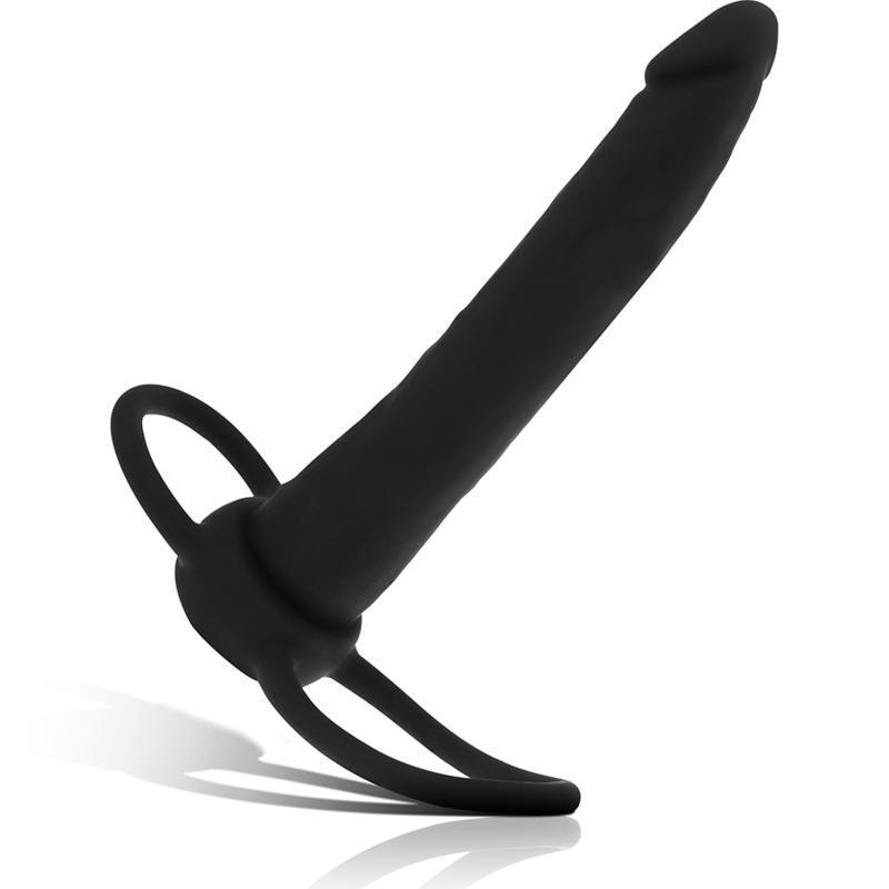 MYTHOLOGY COBI ONYX dildo anal con anillos para pene y testículos para doble penetración, vista lateral
