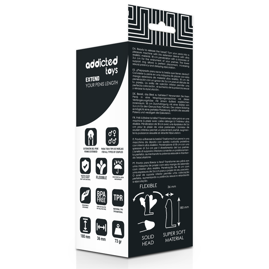 ADDICTED TOYS funda para pene con extensión, caja atrás